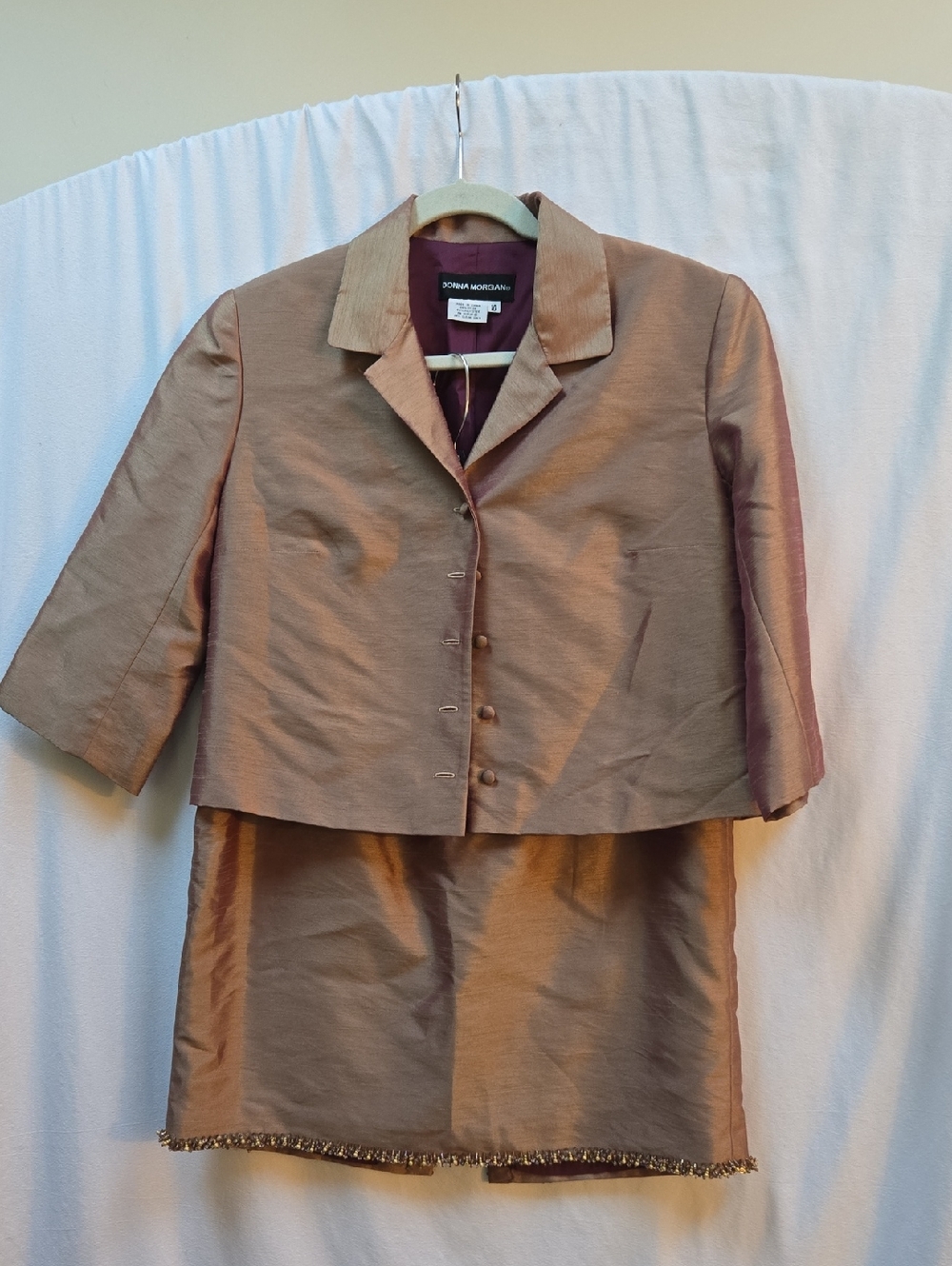 Donna Morgan Bronze-Tone Satin Two-Piece Skirt Suit